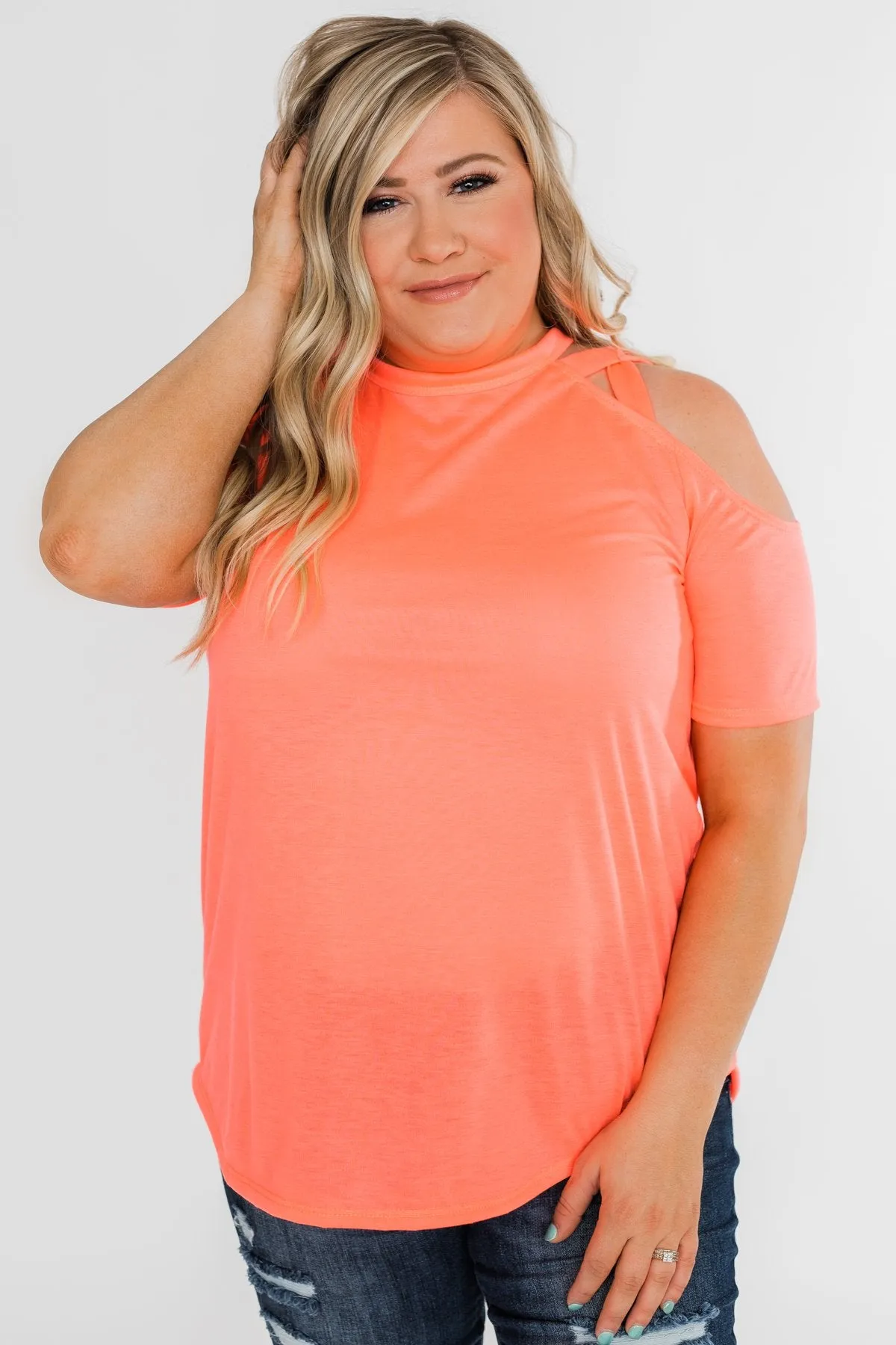Feeling Alive Cold Shoulder Top- Neon Orange