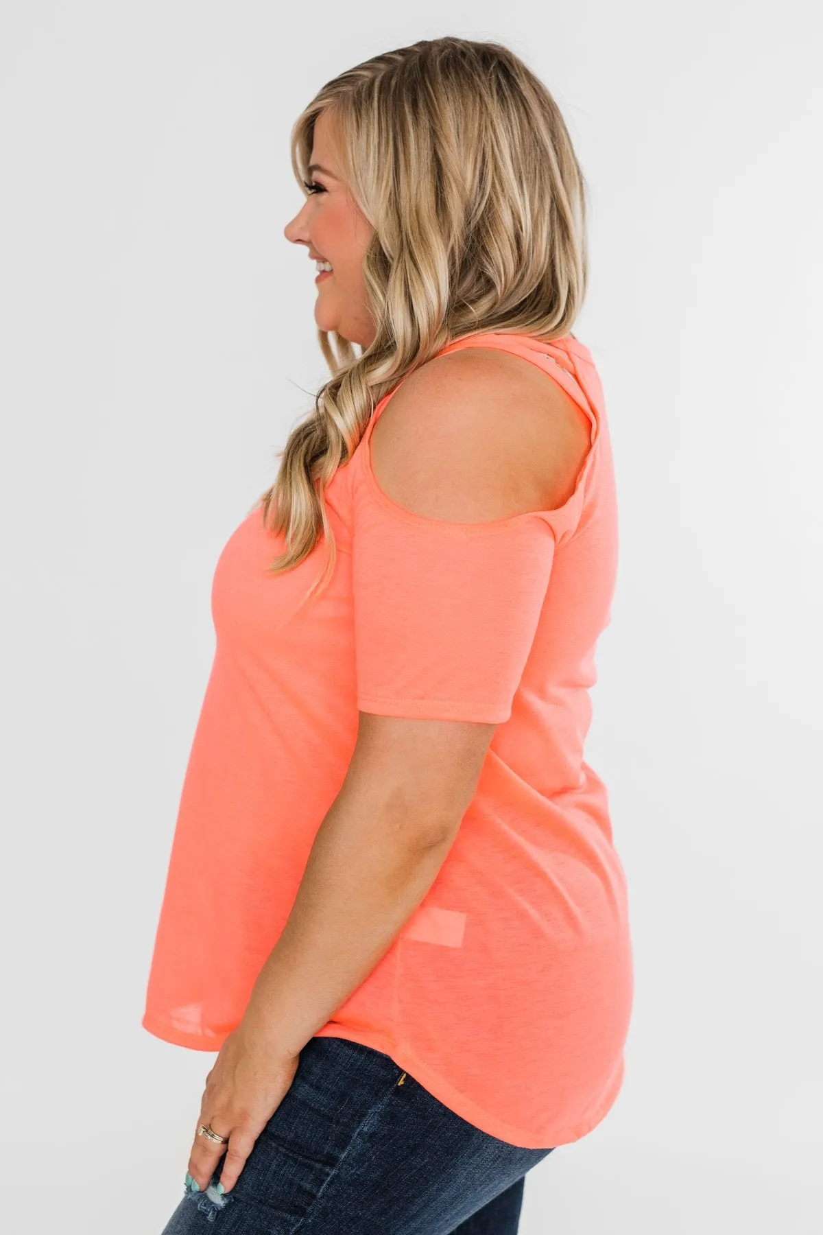 Feeling Alive Cold Shoulder Top- Neon Orange