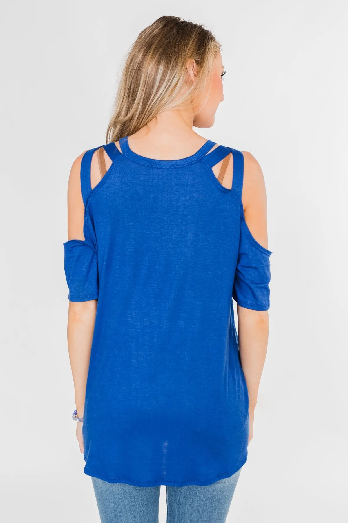 Feeling Alive Cold Shoulder Top- Royal Blue