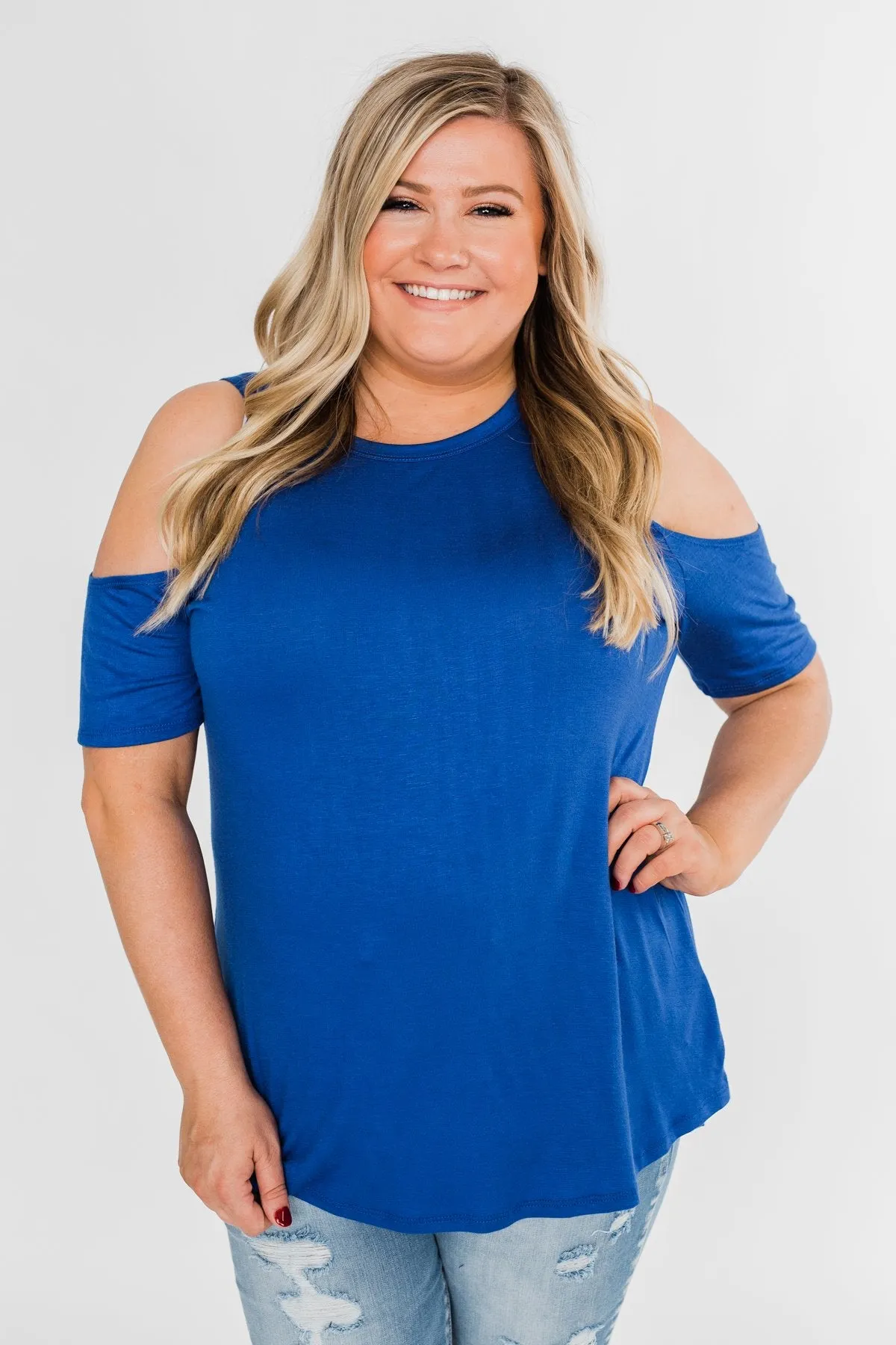 Feeling Alive Cold Shoulder Top- Royal Blue