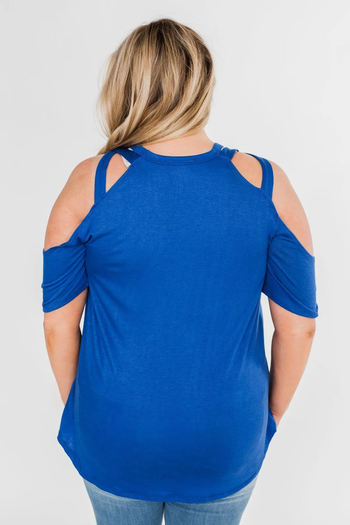 Feeling Alive Cold Shoulder Top- Royal Blue