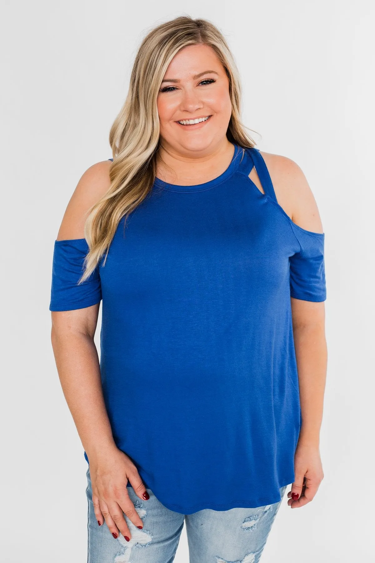 Feeling Alive Cold Shoulder Top- Royal Blue