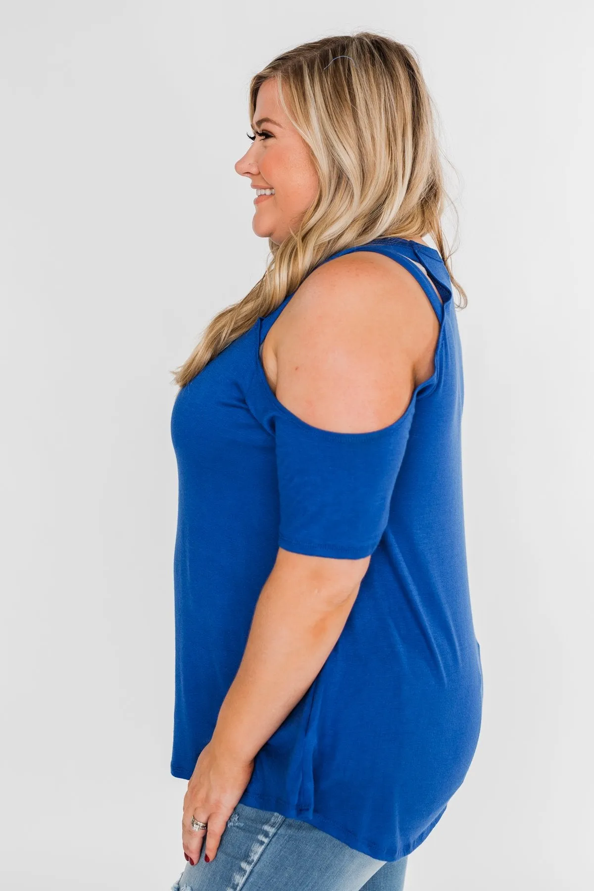 Feeling Alive Cold Shoulder Top- Royal Blue