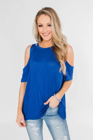 Feeling Alive Cold Shoulder Top- Royal Blue