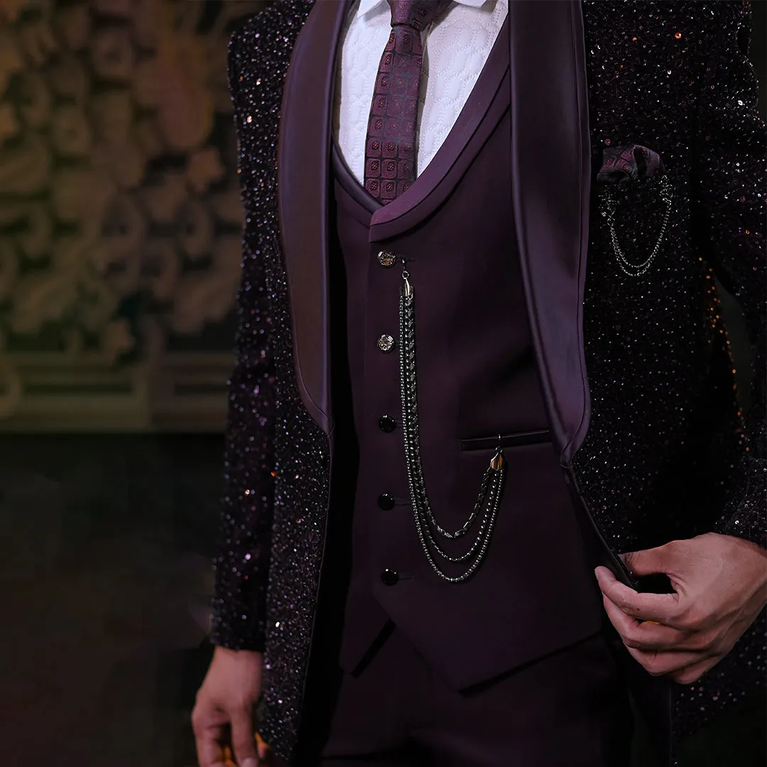 Festive Wine Sequin And Cutdana Embroidery Tuxedo Set