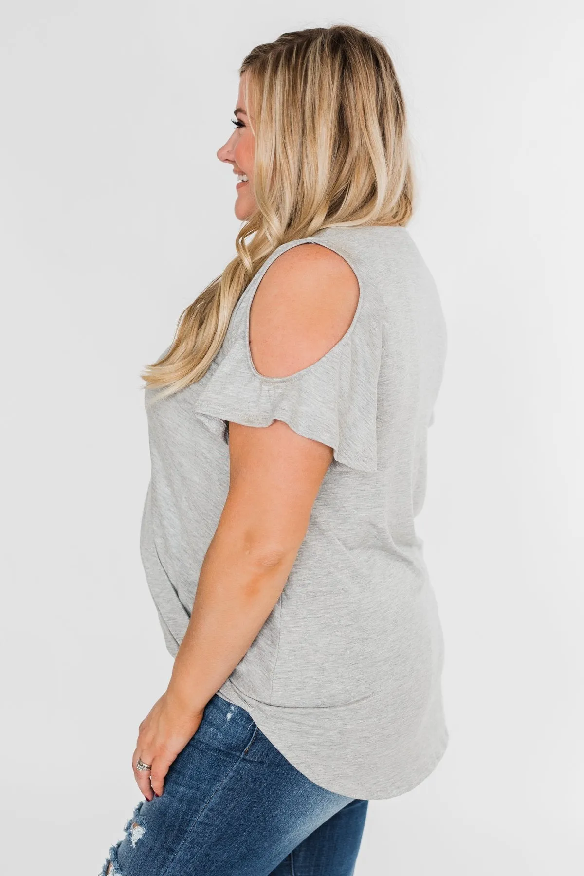 Find My Stride Cold Shoulder Top- Heather Grey