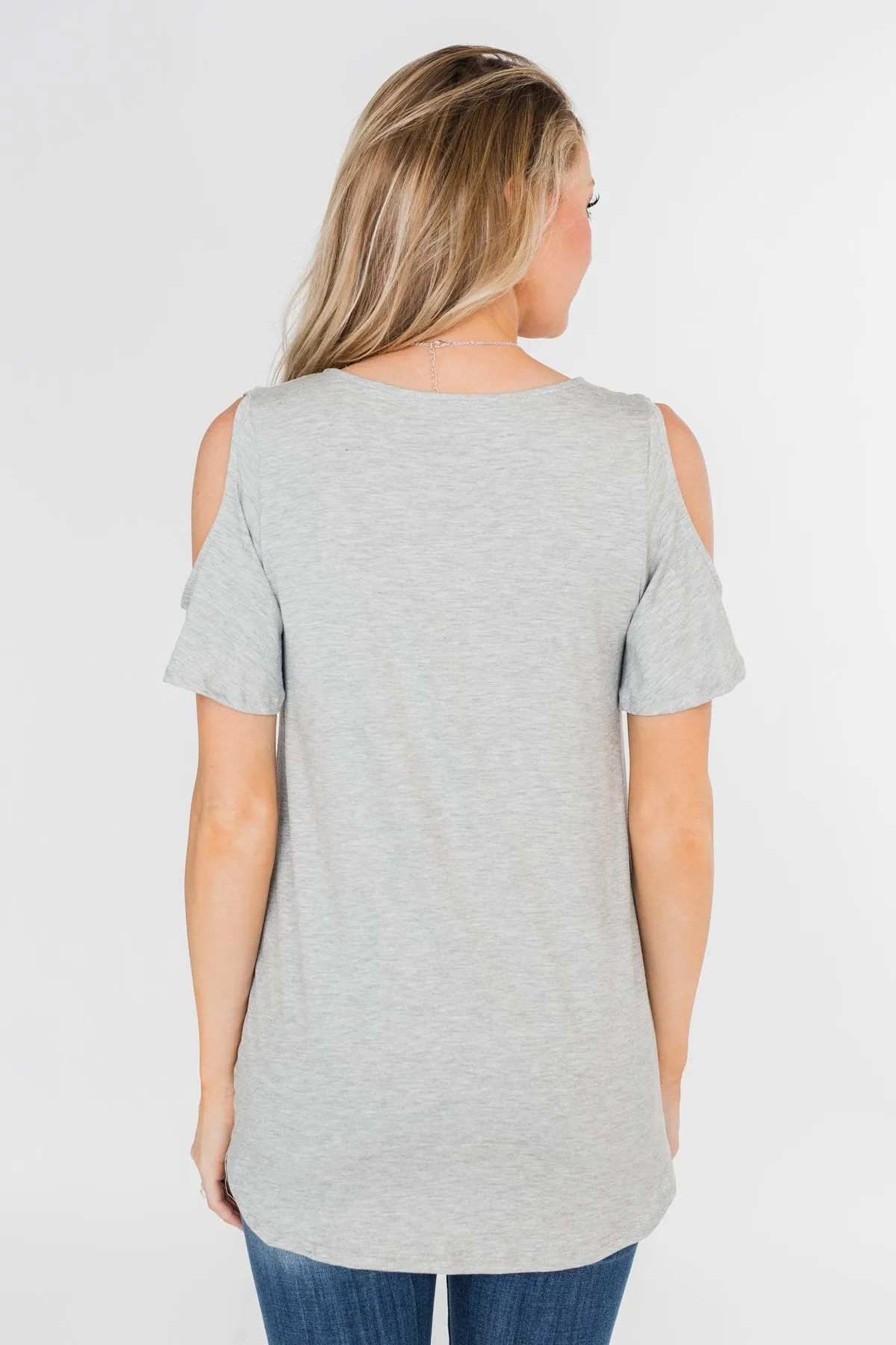 Find My Stride Cold Shoulder Top- Heather Grey