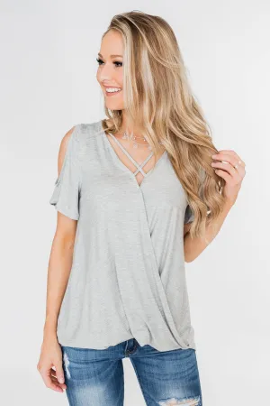 Find My Stride Cold Shoulder Top- Heather Grey