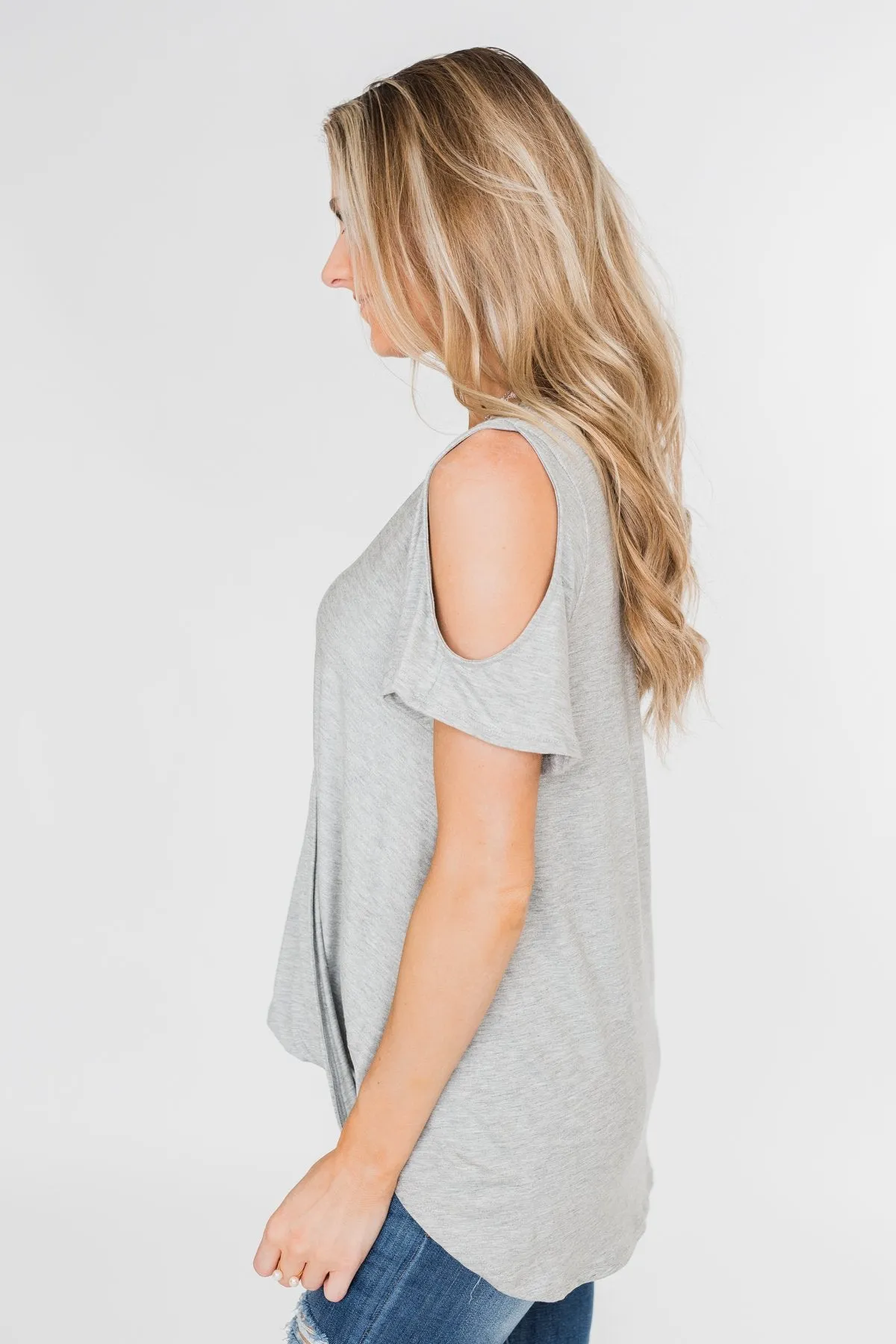 Find My Stride Cold Shoulder Top- Heather Grey