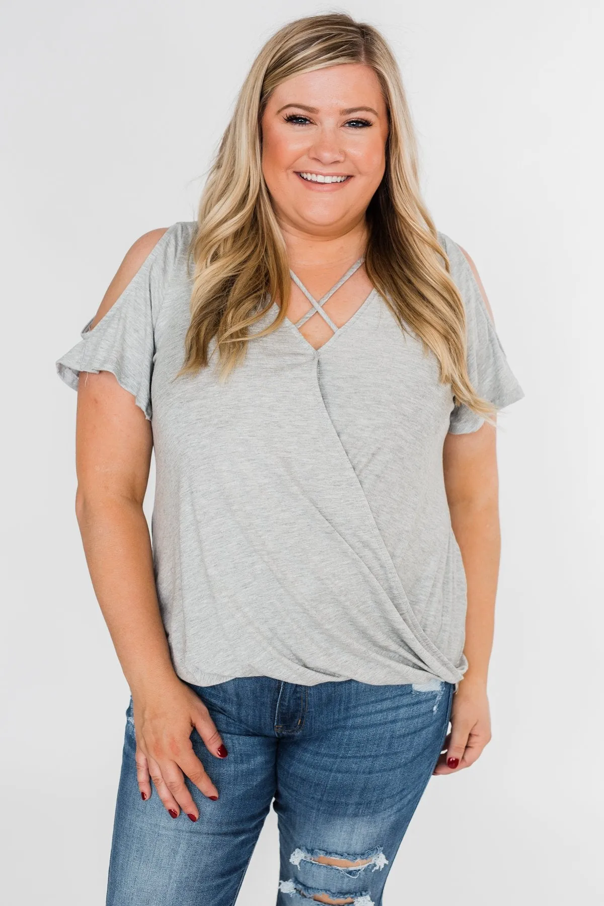 Find My Stride Cold Shoulder Top- Heather Grey