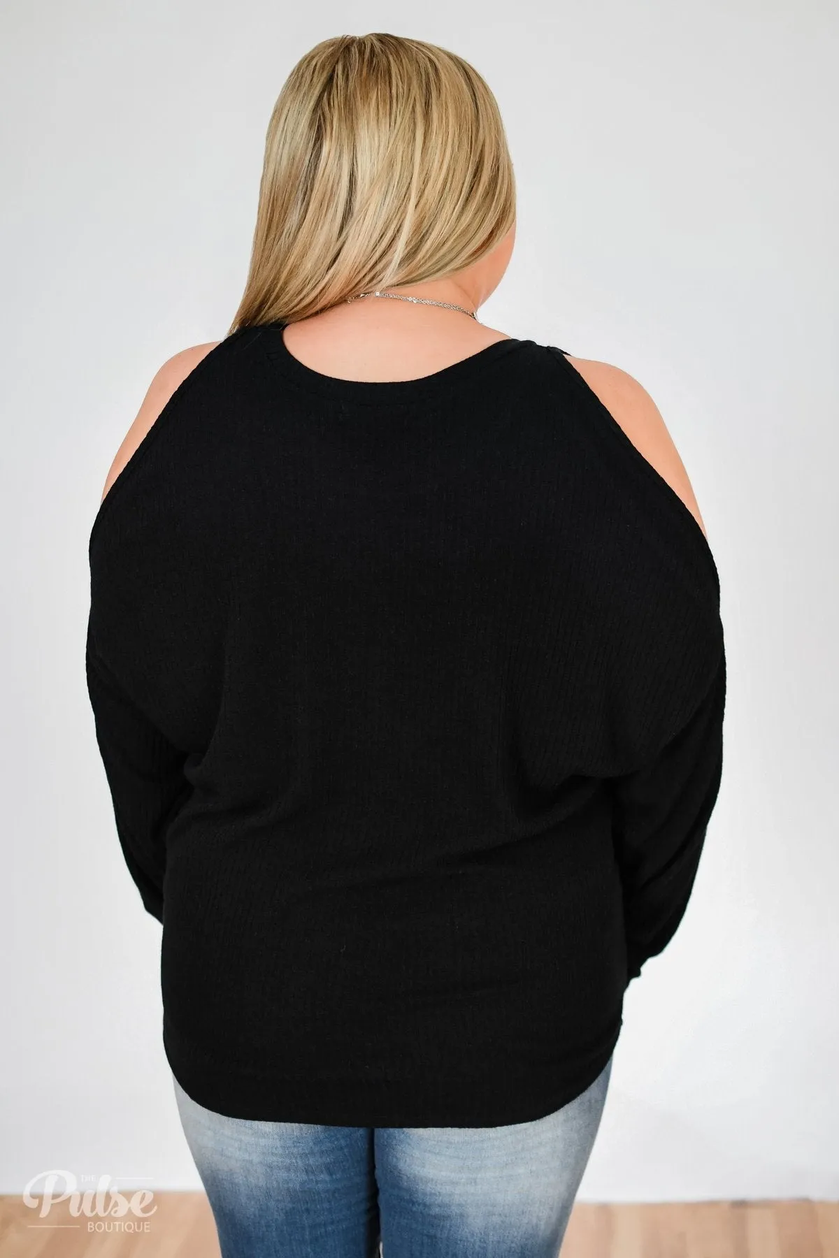 Flattering Twist Cold Shoulder Top- Black