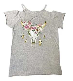 Floral Gray Bull cold shoulder tee