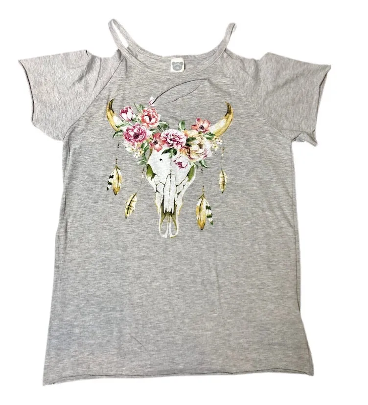 Floral Gray Bull cold shoulder tee