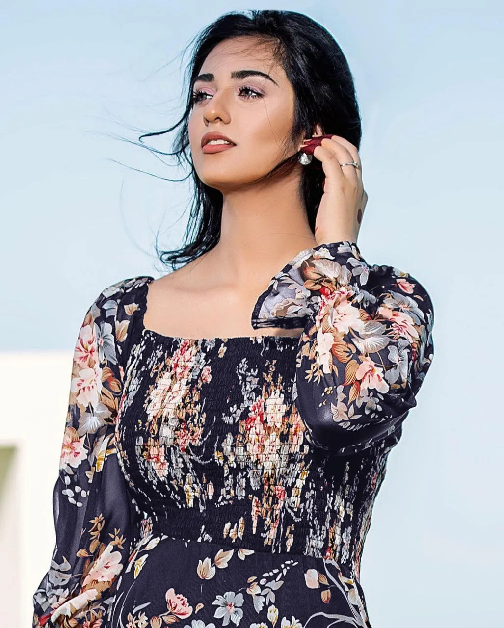 Flounce Sleeve Shirred Floral Print Dress( CLEARANCE SALE