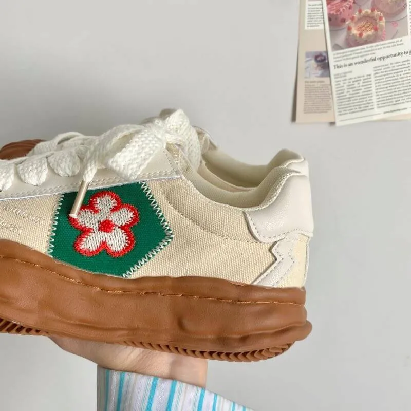 Flower Embroidery Melting Platform Aesthetic Sneakers