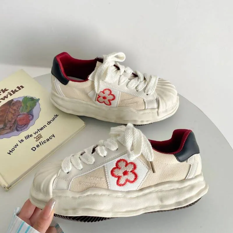 Flower Embroidery Melting Platform Aesthetic Sneakers