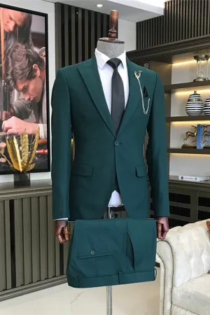 Formal Dark Green 3 Piece Peaked Lapel Business Men's Suit