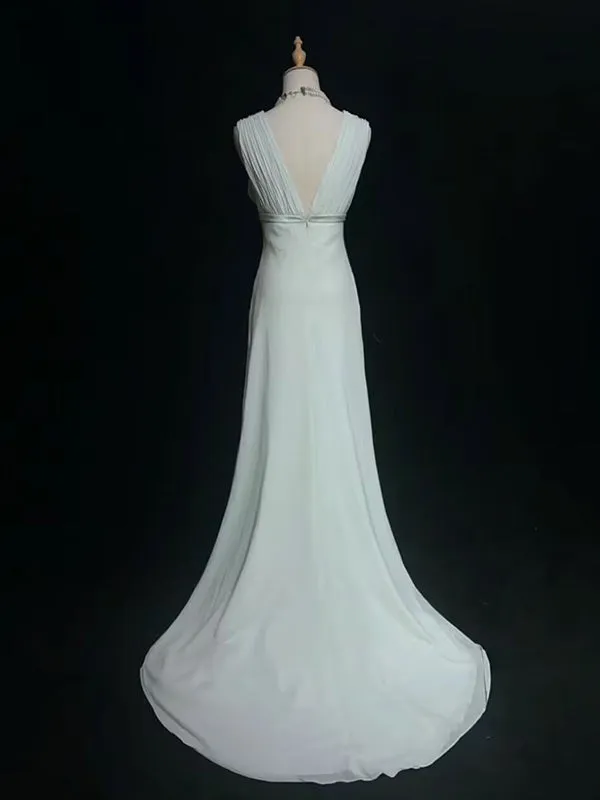 Formal V-neck Sleeveless Mermaid Chiffon Long Prom Dresses For Party Online, OL395