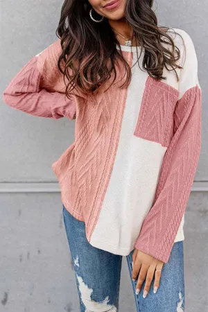 Full Size Color Block Cable-Knit Sweater (3 Colors)