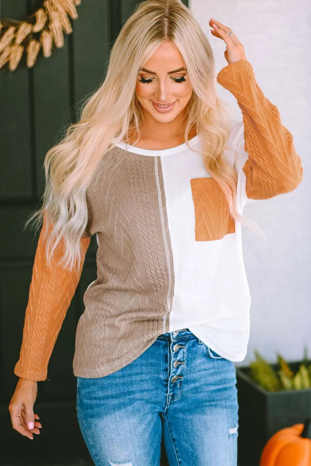 Full Size Color Block Cable-Knit Sweater (3 Colors)