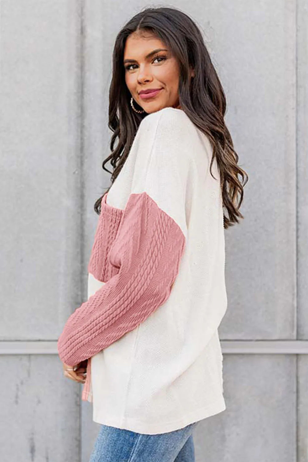 Full Size Color Block Cable-Knit Sweater (3 Colors)