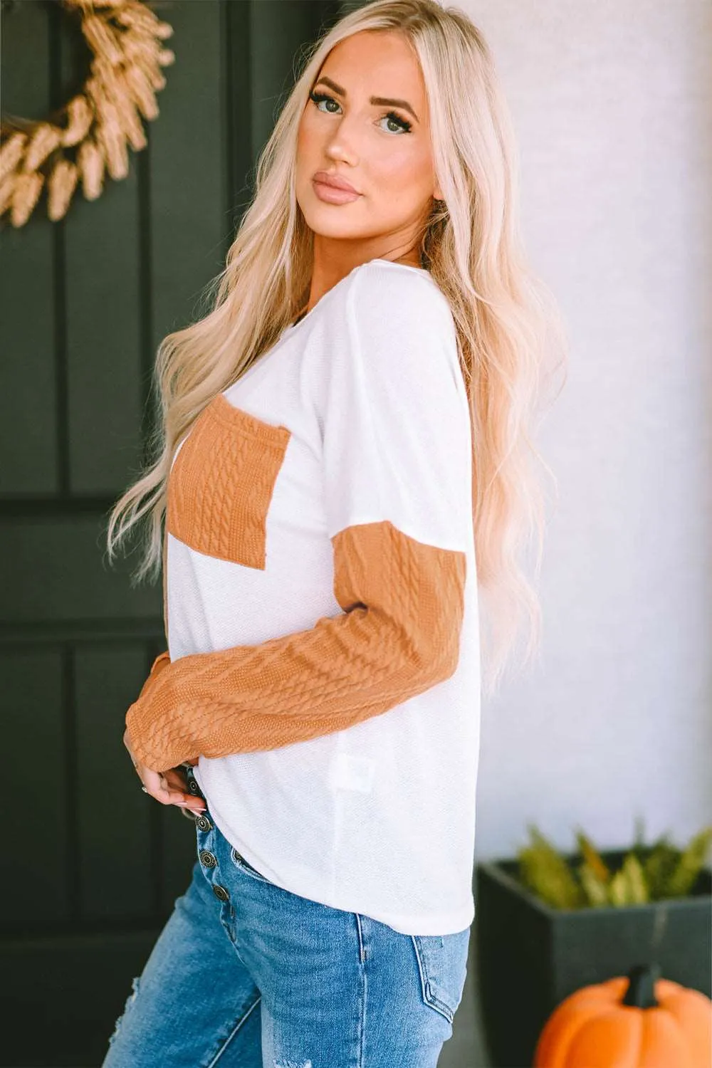 Full Size Color Block Cable-Knit Sweater (3 Colors)