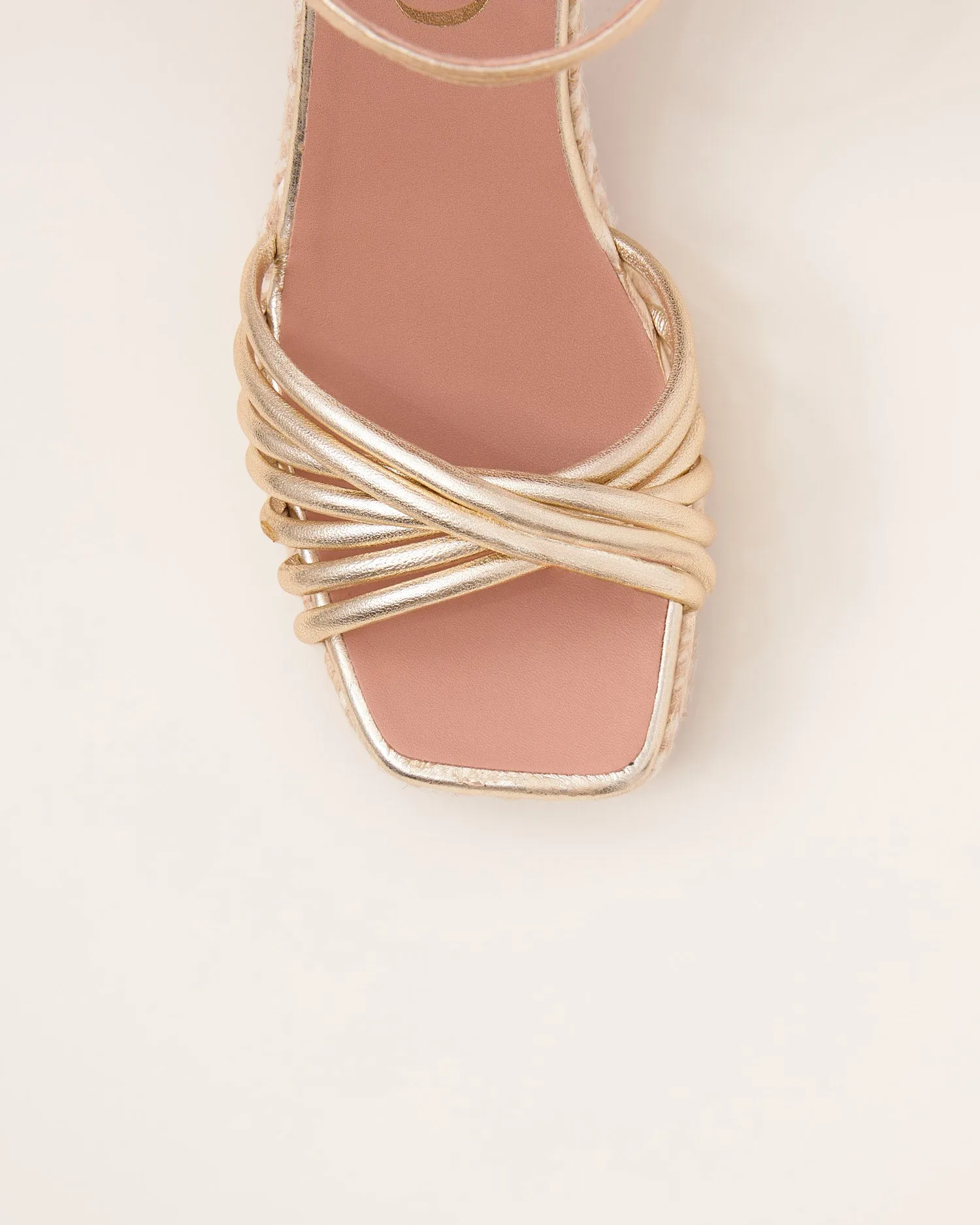 Gaimo Fusca Gold Strappy Sandals With Jute Block Heel
