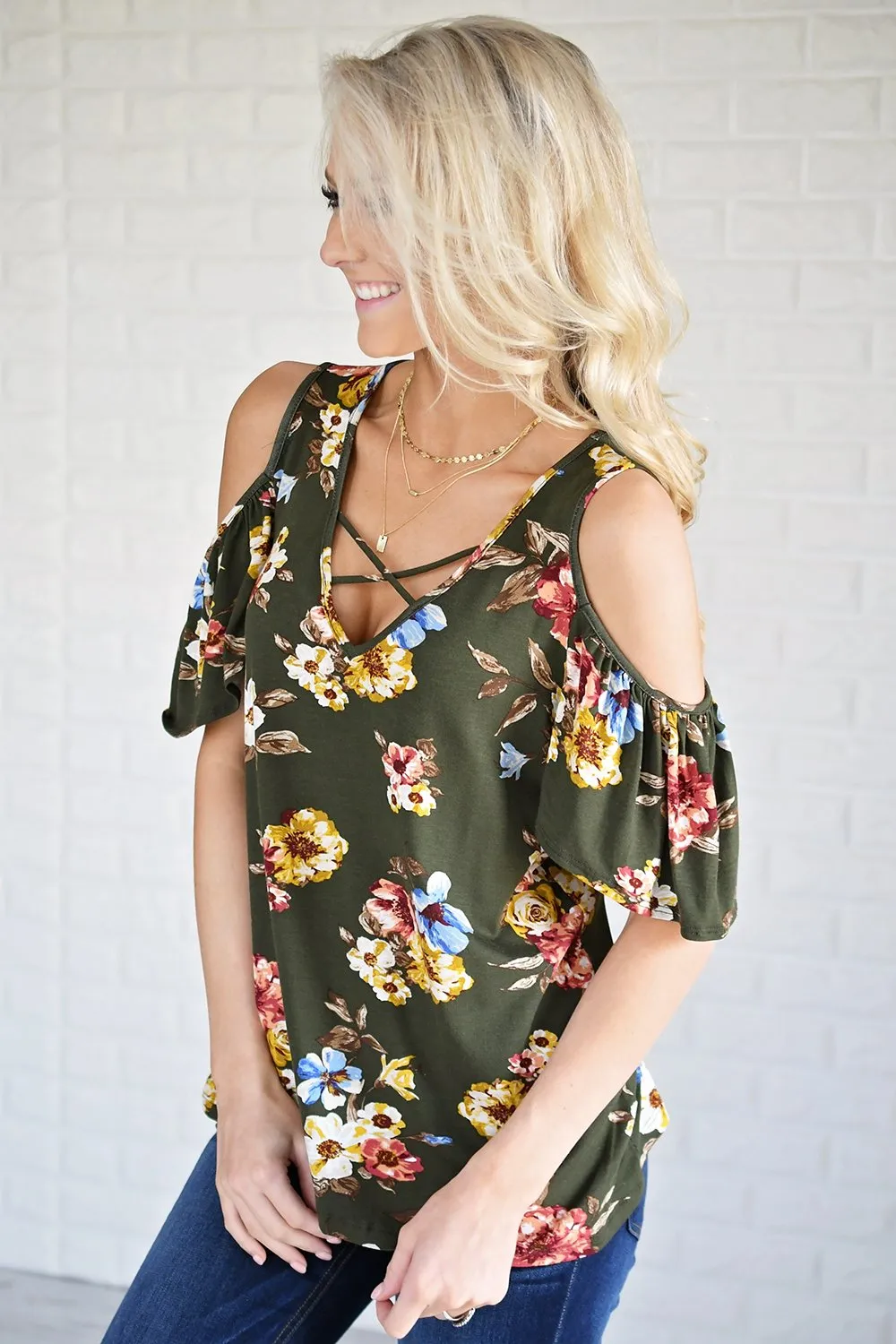 Garden Floral Cold Shoulder Top