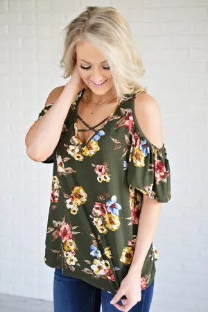 Garden Floral Cold Shoulder Top