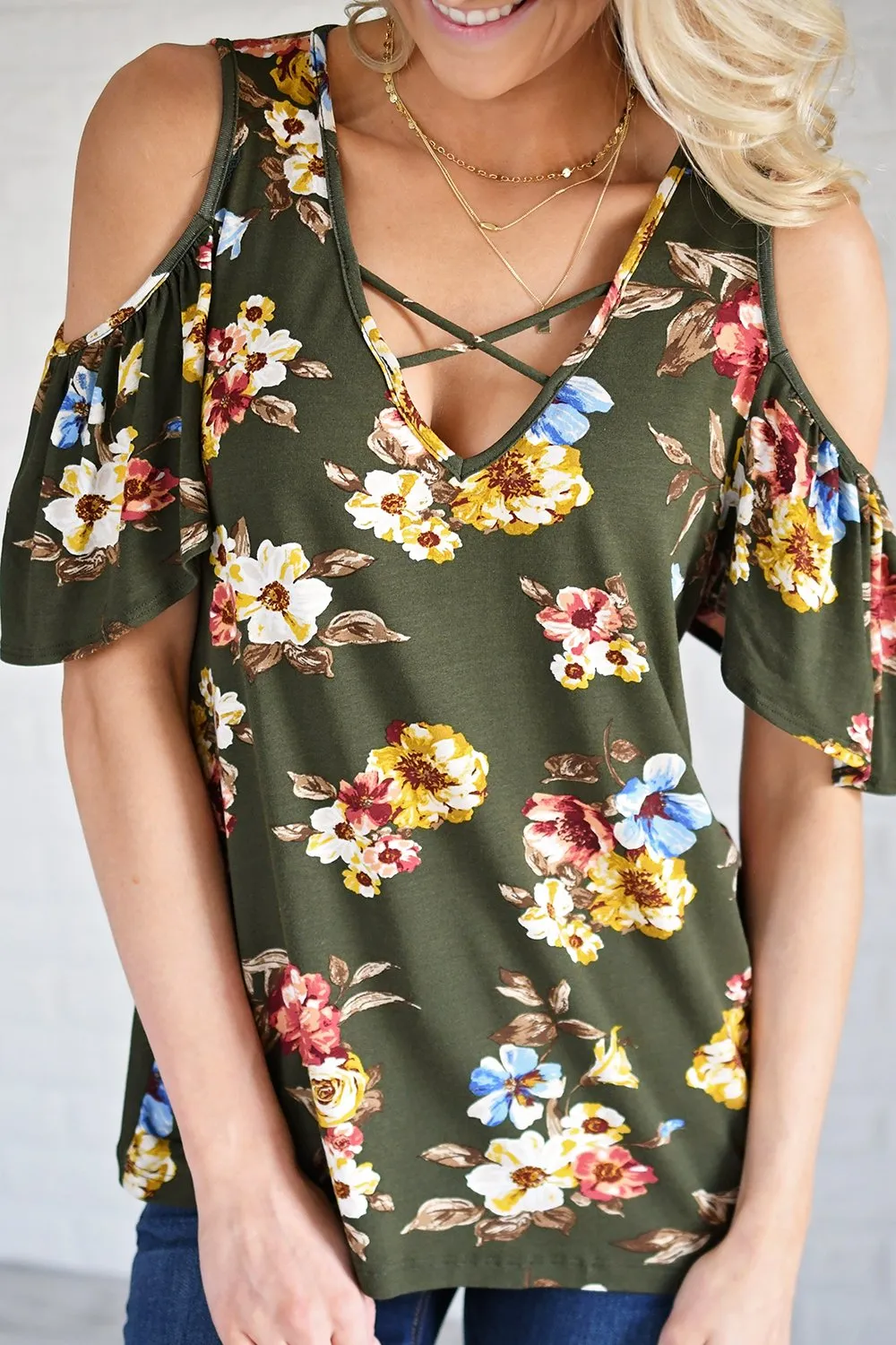 Garden Floral Cold Shoulder Top