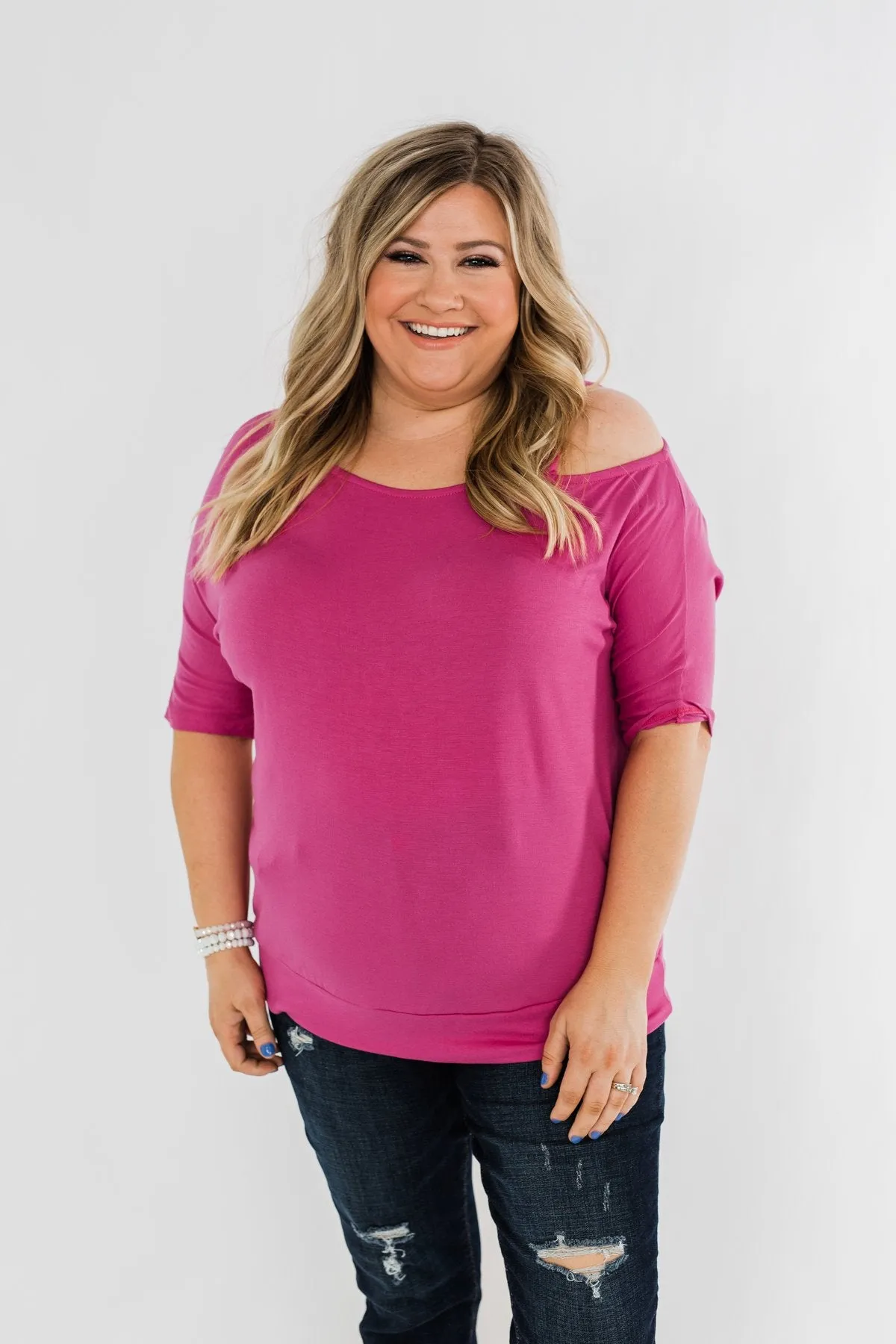 Gets What She Wants Cold Shoulder Top- Fuchsia