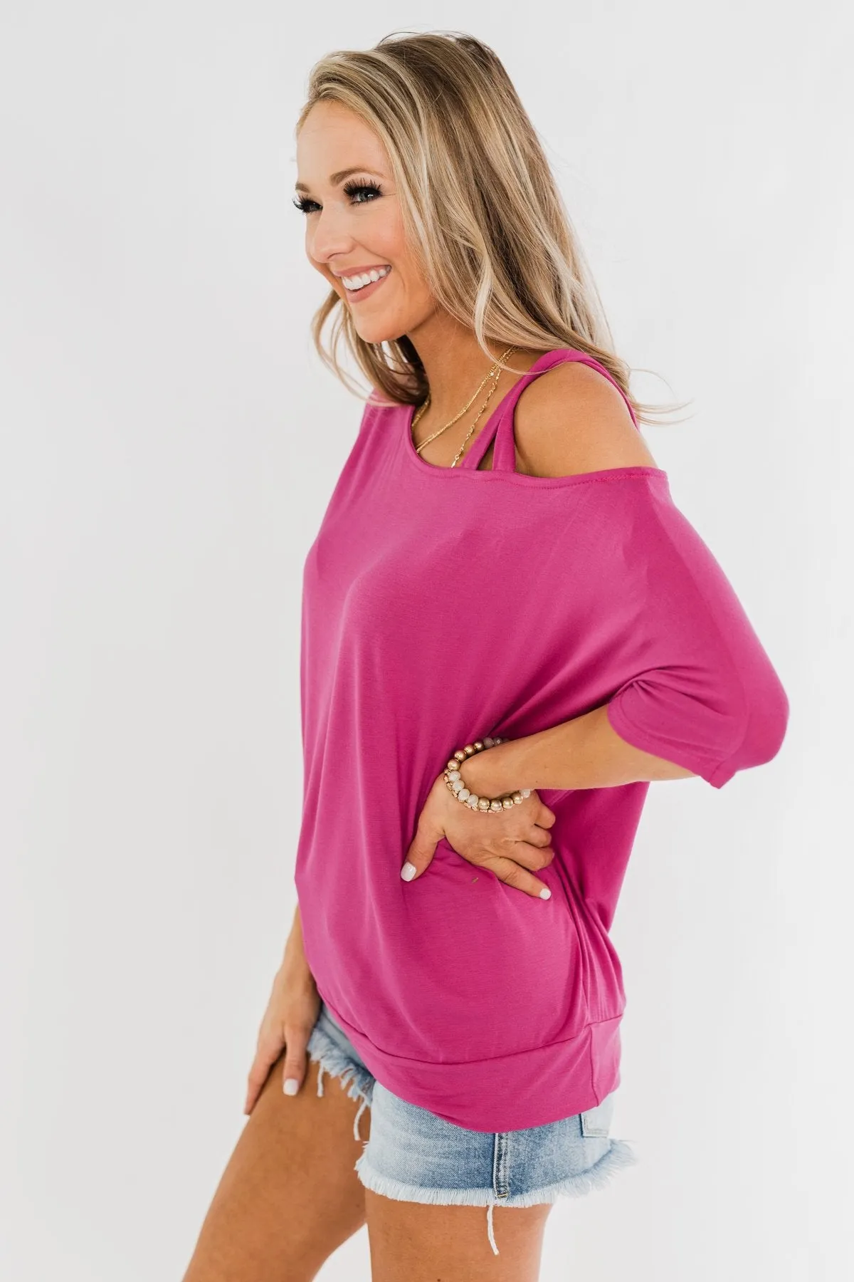 Gets What She Wants Cold Shoulder Top- Fuchsia