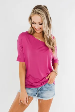 Gets What She Wants Cold Shoulder Top- Fuchsia