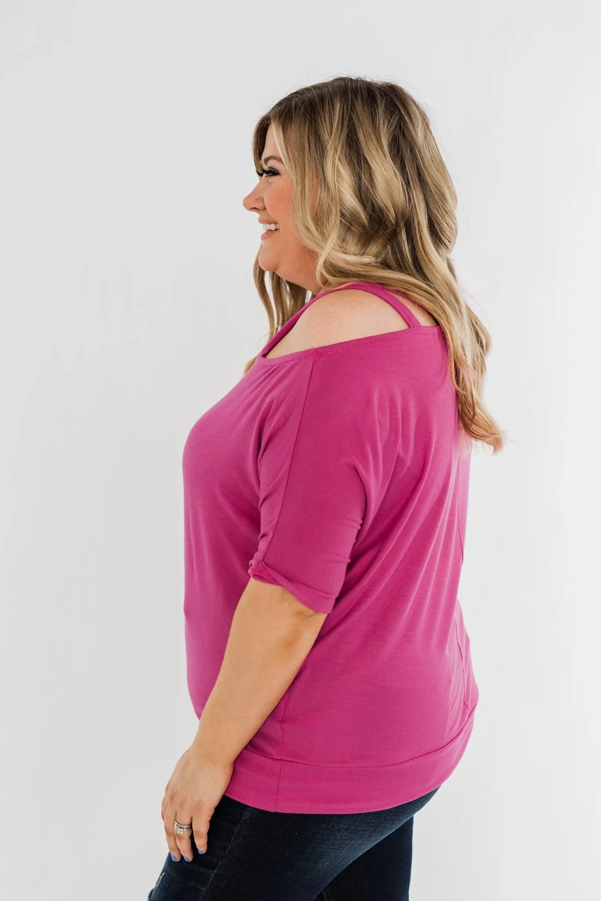 Gets What She Wants Cold Shoulder Top- Fuchsia