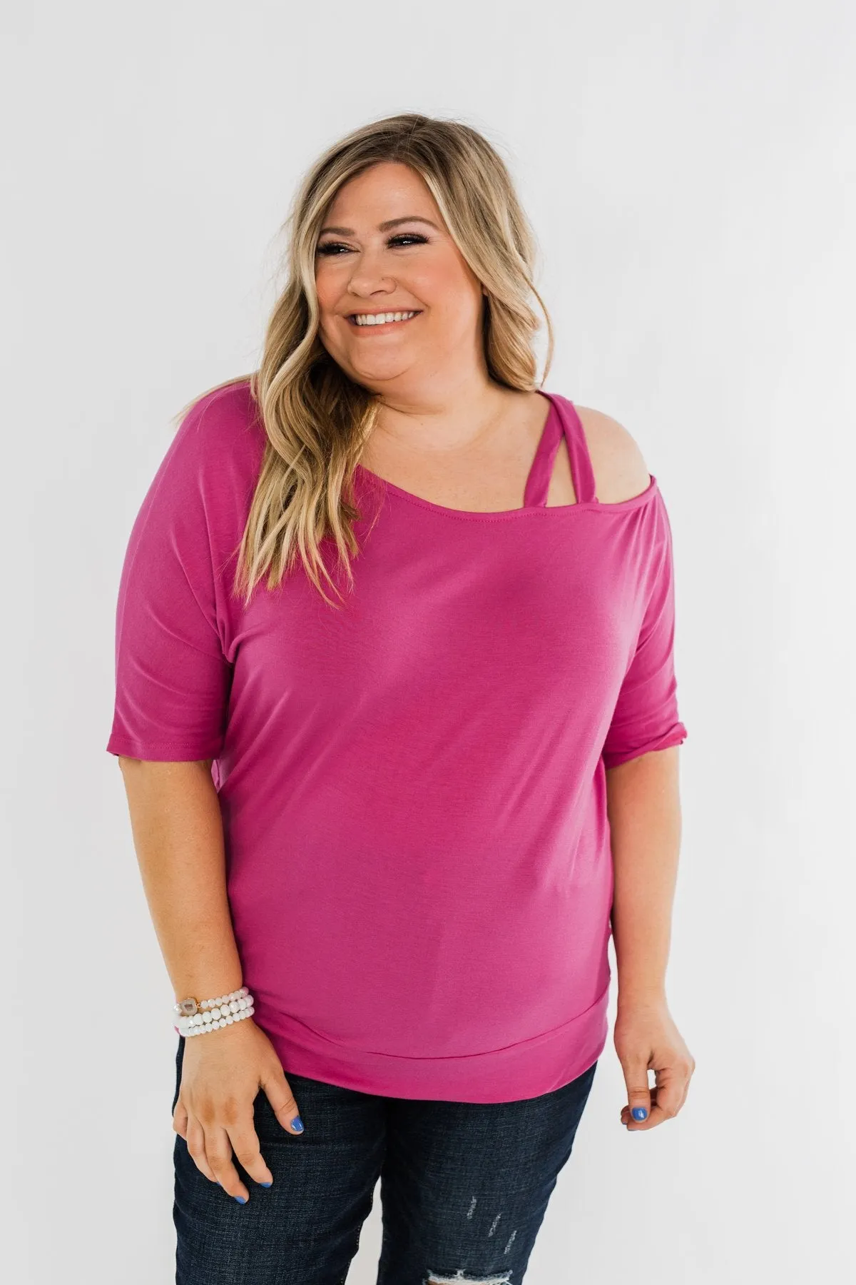 Gets What She Wants Cold Shoulder Top- Fuchsia