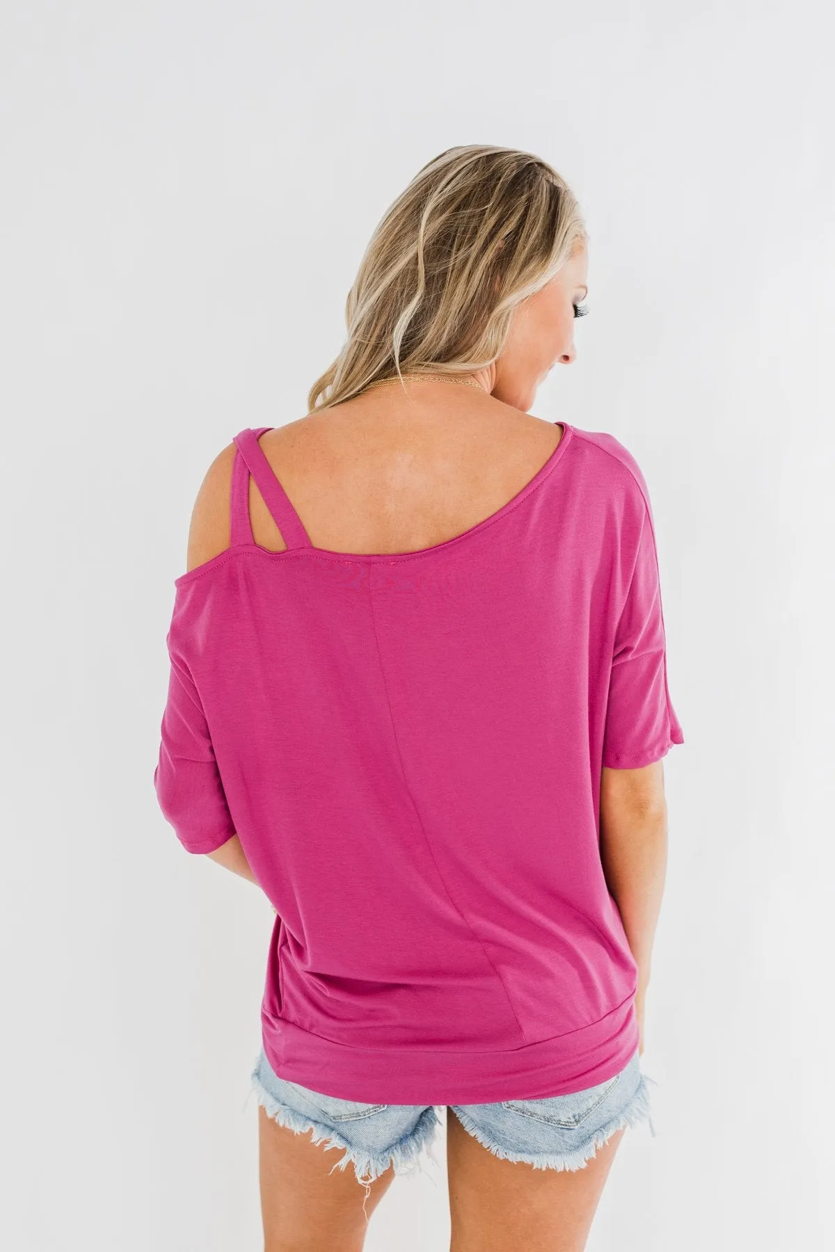Gets What She Wants Cold Shoulder Top- Fuchsia