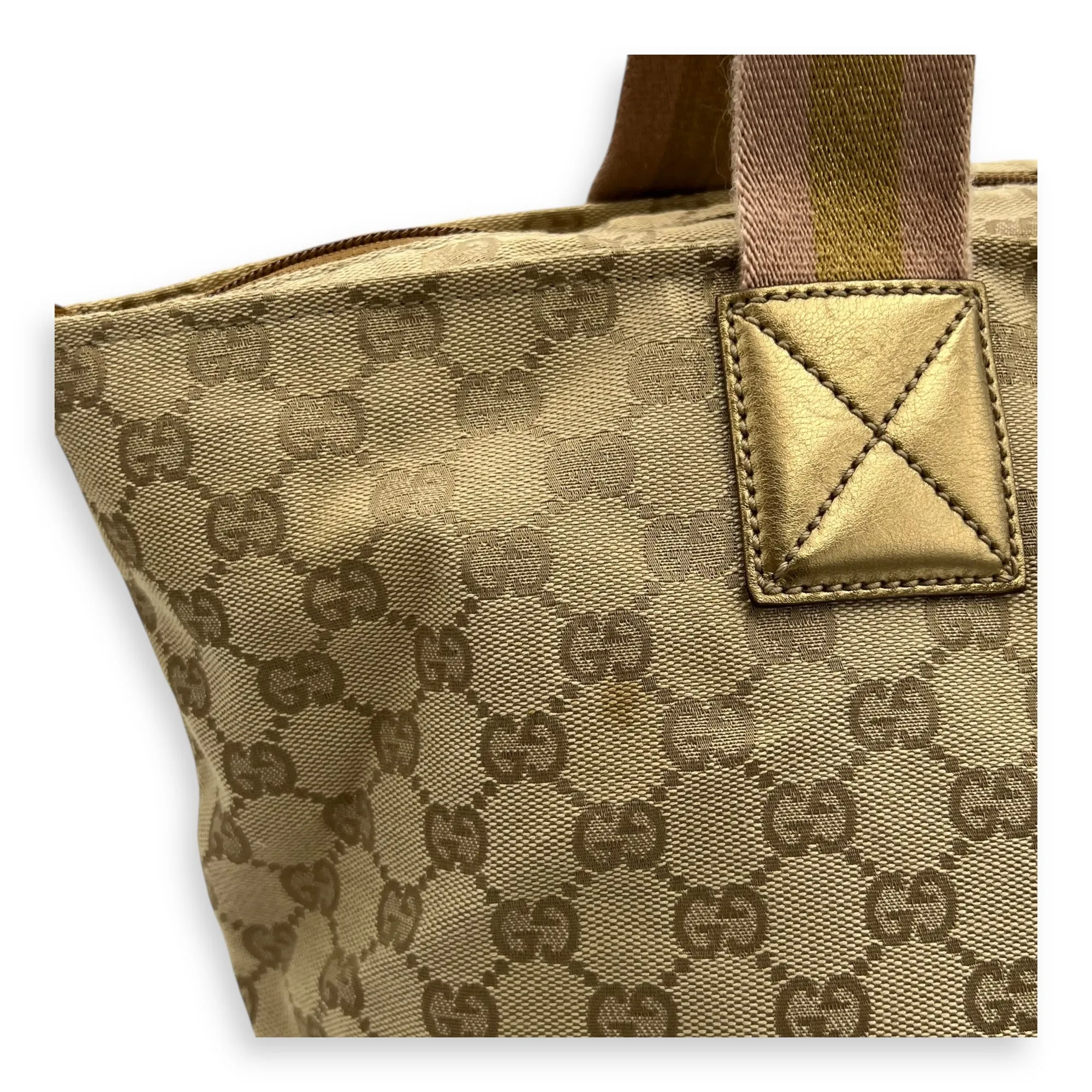 GG Beige Tote Bag in Canvas, Mixed hardware