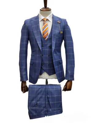 Giovanni Testi 1 Button 3Pc slim fit Suit GT1P V-4702 BLUE/CREAM/PLAID