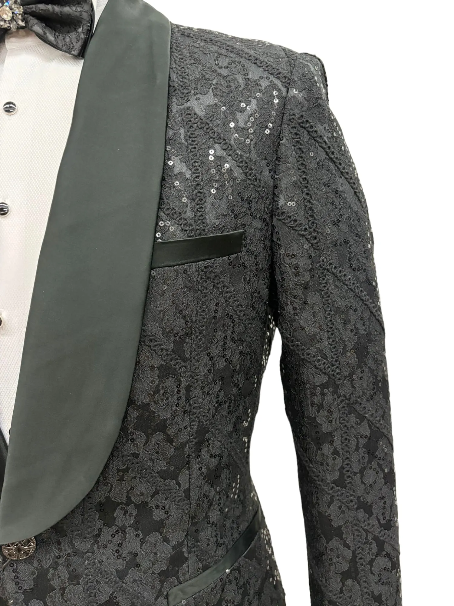 Giovanni Testi 1 Button Shawl Lapel Sequin Overlay Tuxedo EF1SX-4040 BLACK