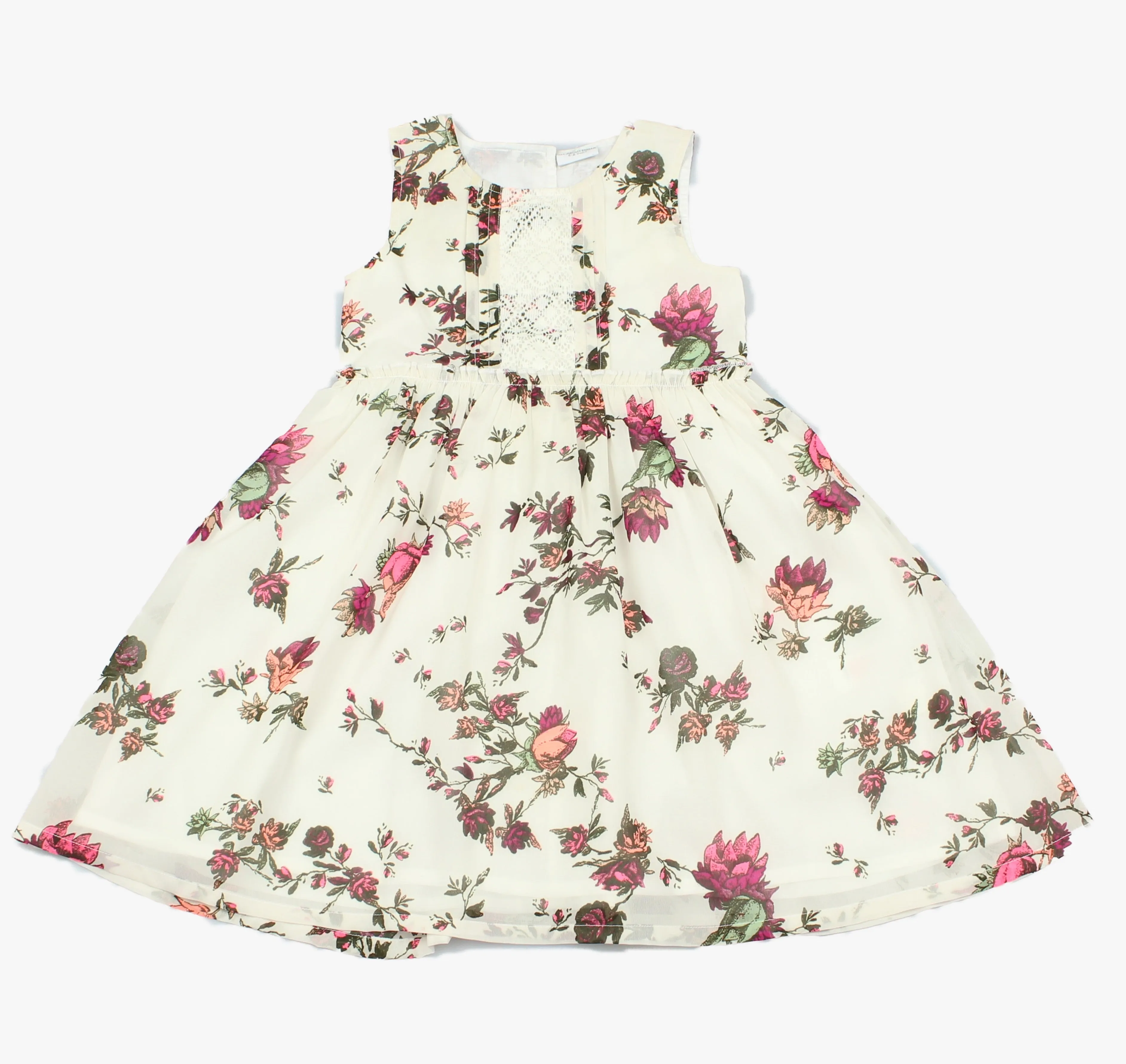 Girls Chiffon White/Red Floral Dress (3-8 Years)-GF5130