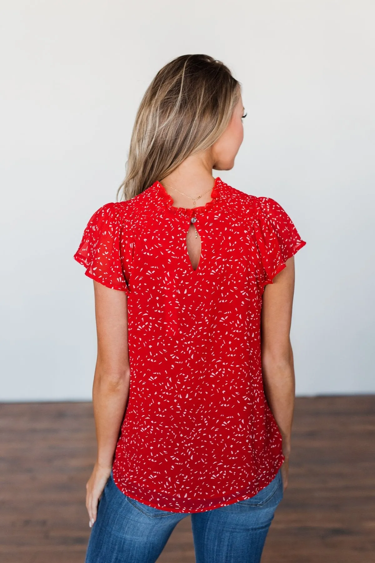 Give It A Go Ruffle Sleeve Top- Red