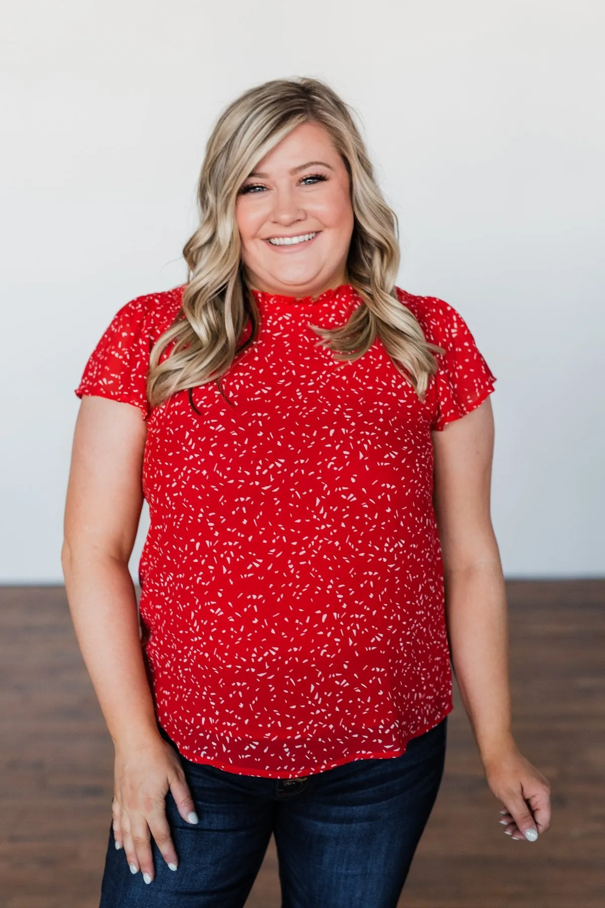 Give It A Go Ruffle Sleeve Top- Red