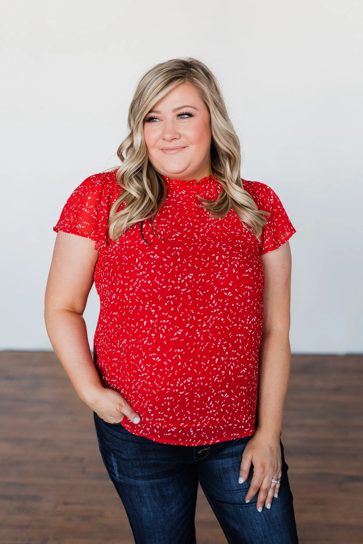 Give It A Go Ruffle Sleeve Top- Red