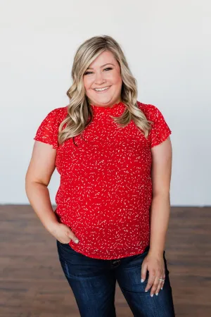 Give It A Go Ruffle Sleeve Top- Red