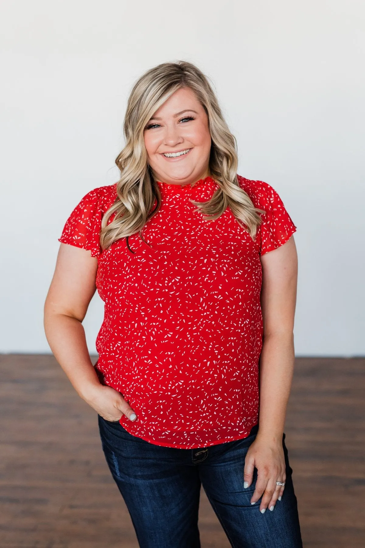 Give It A Go Ruffle Sleeve Top- Red
