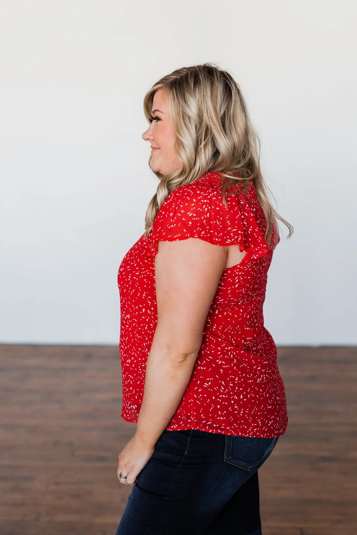 Give It A Go Ruffle Sleeve Top- Red