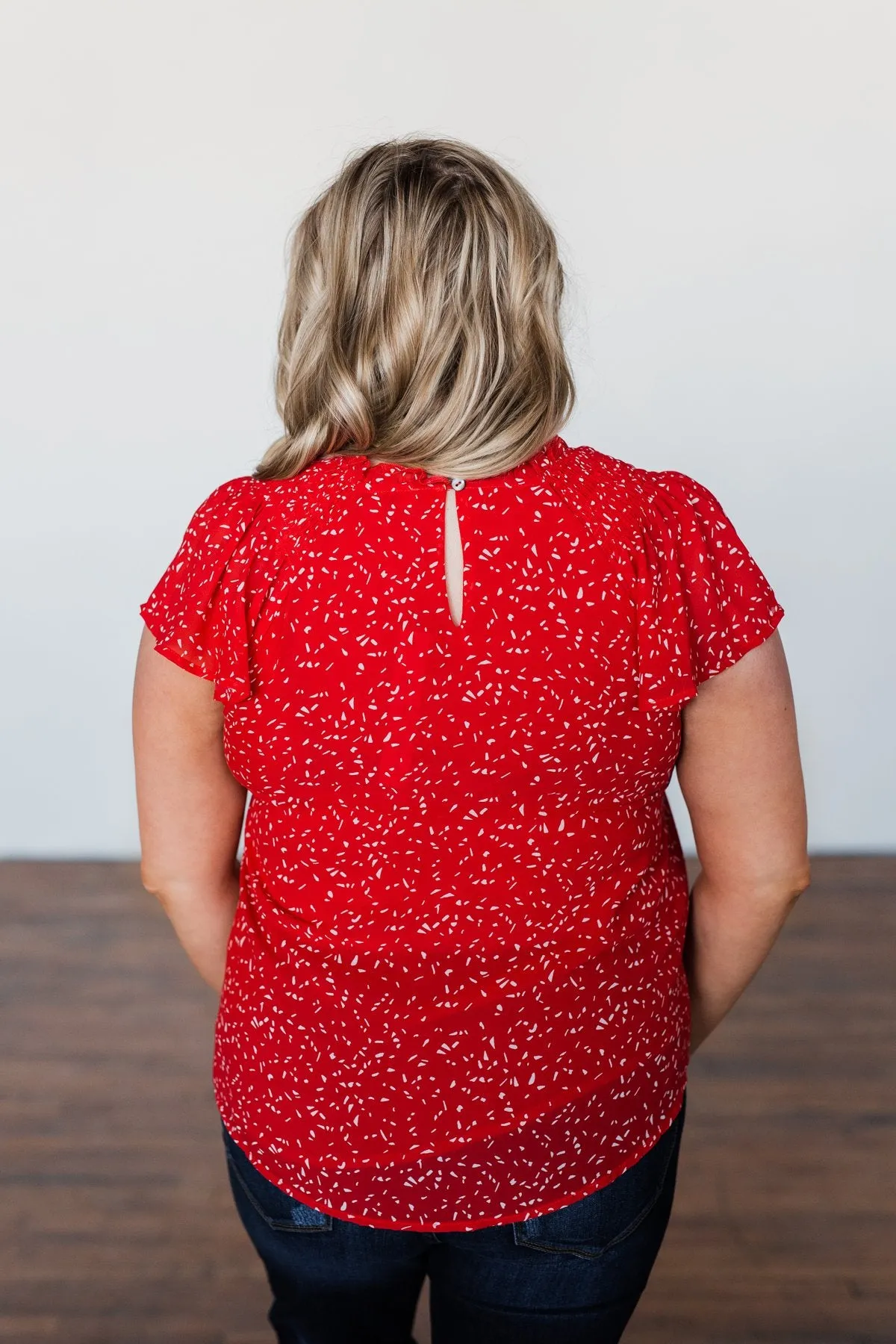 Give It A Go Ruffle Sleeve Top- Red
