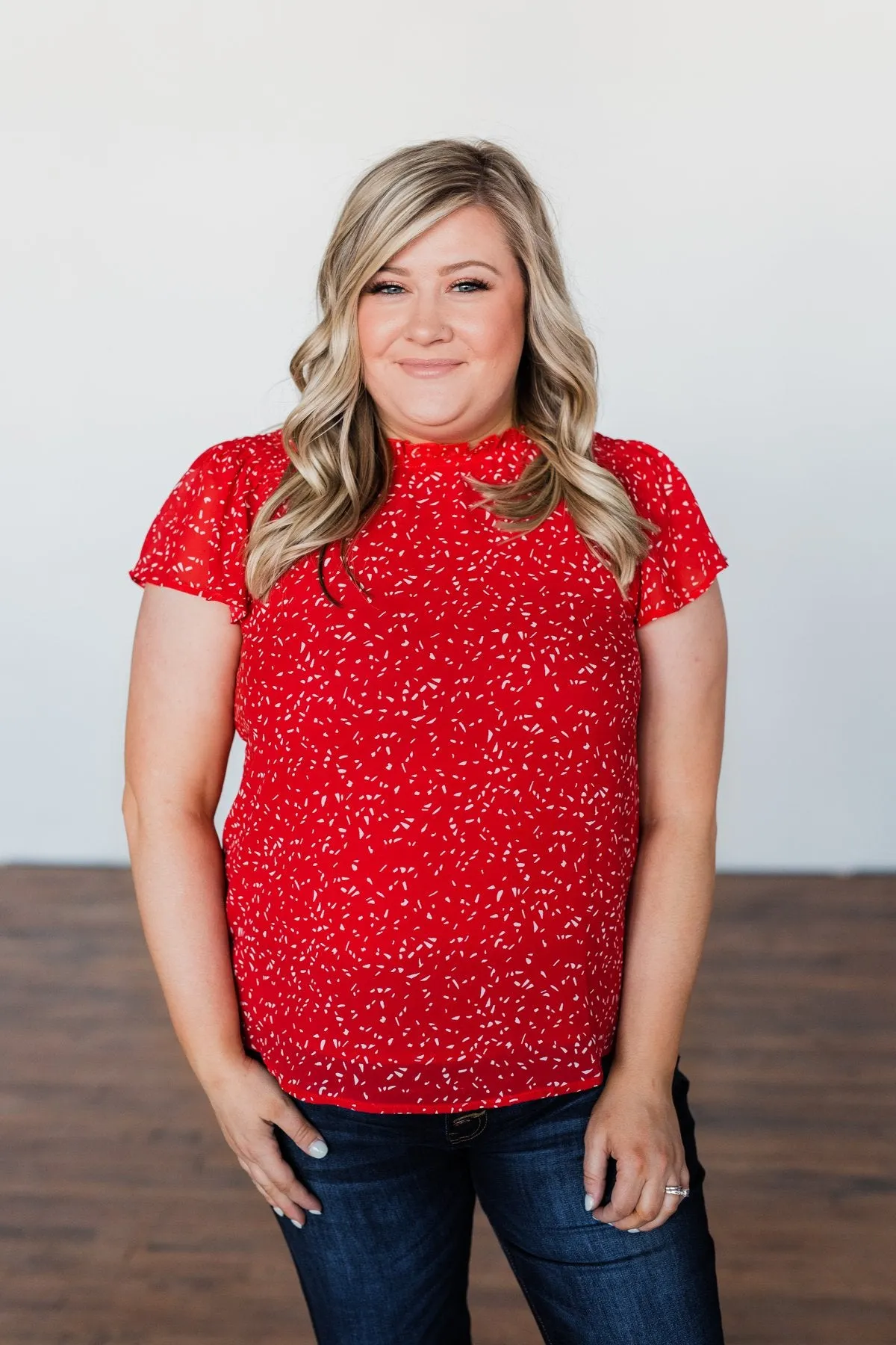 Give It A Go Ruffle Sleeve Top- Red
