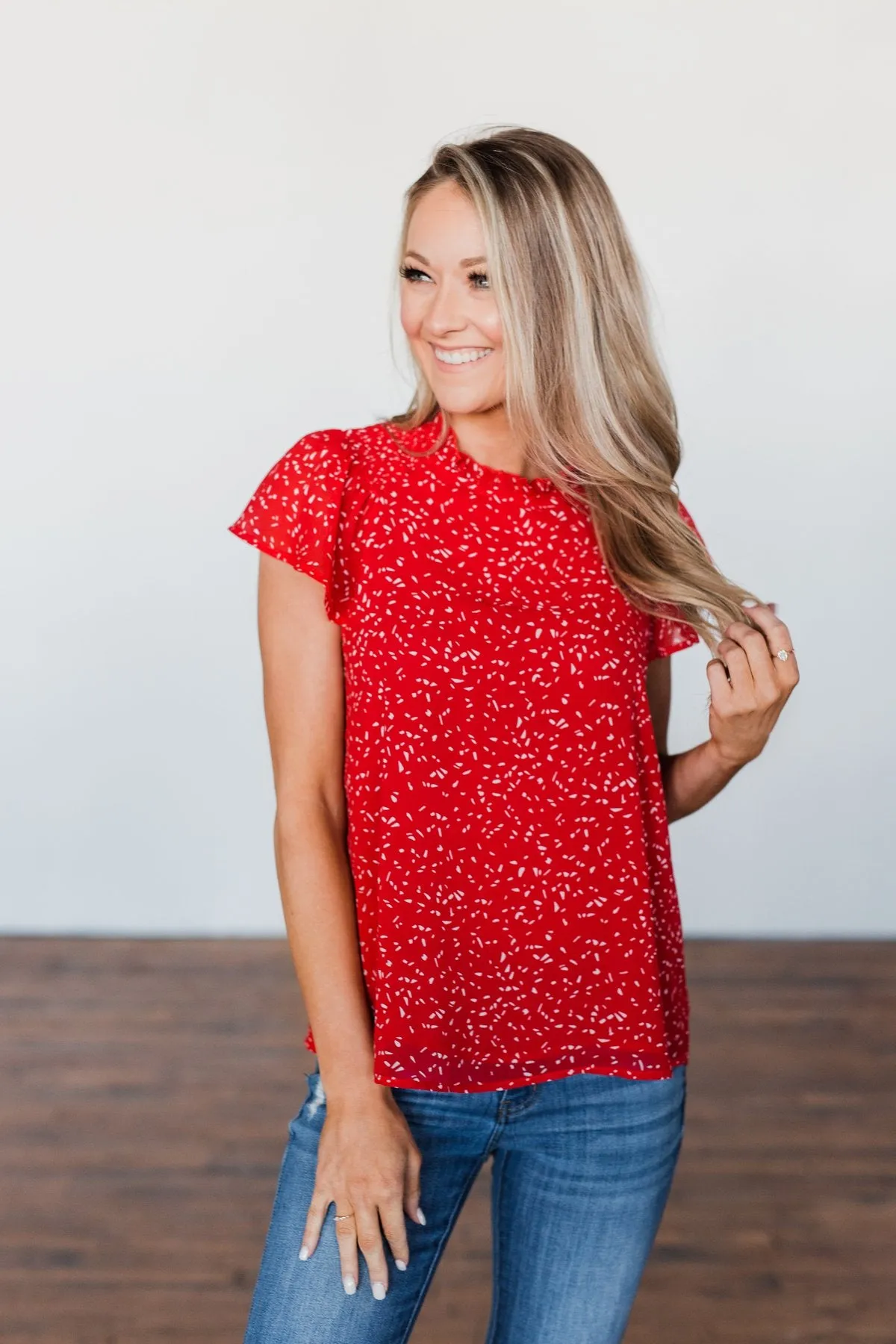 Give It A Go Ruffle Sleeve Top- Red
