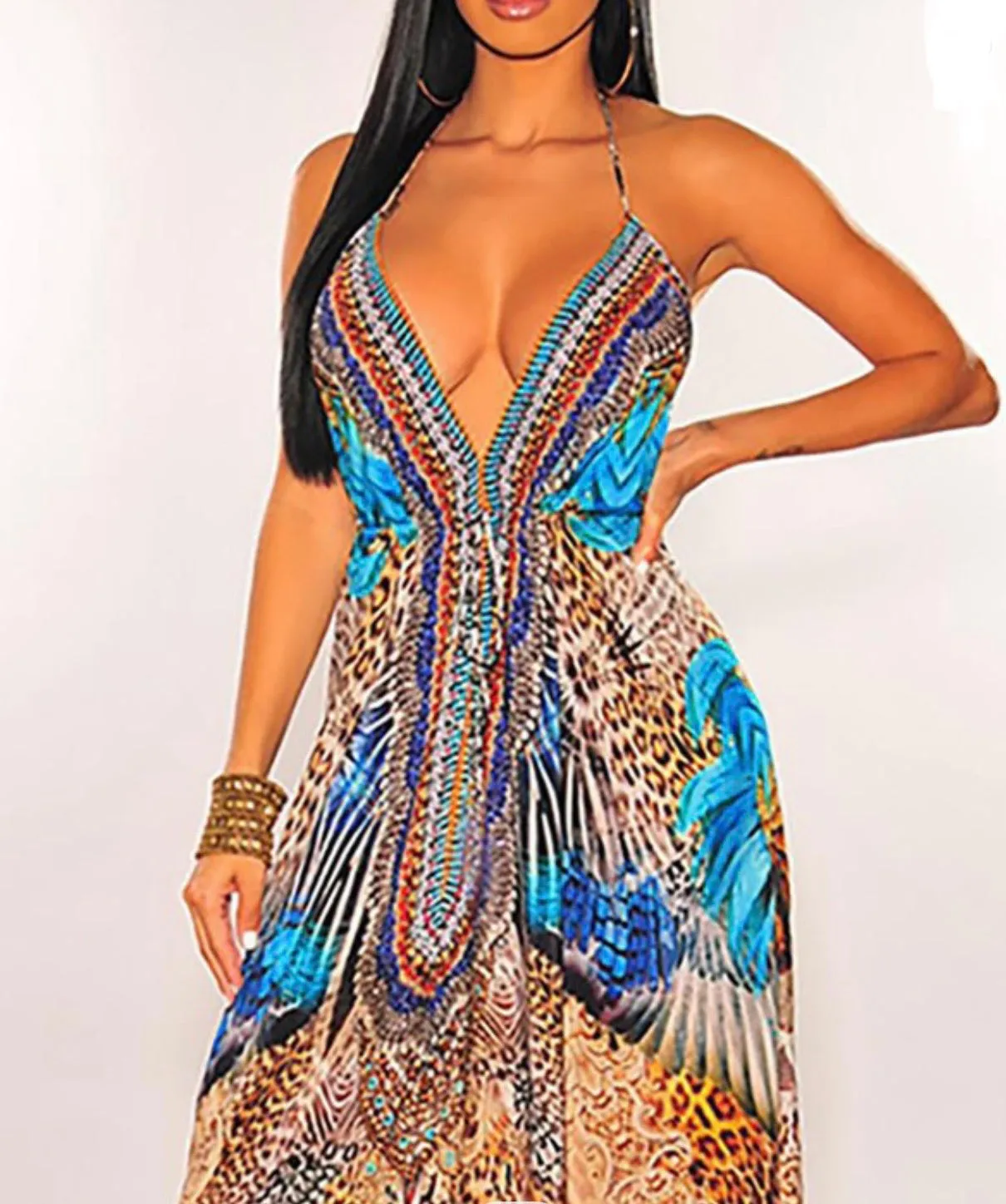Goddess V Neck Sleeveless Bandana Satin Chiffon Gown